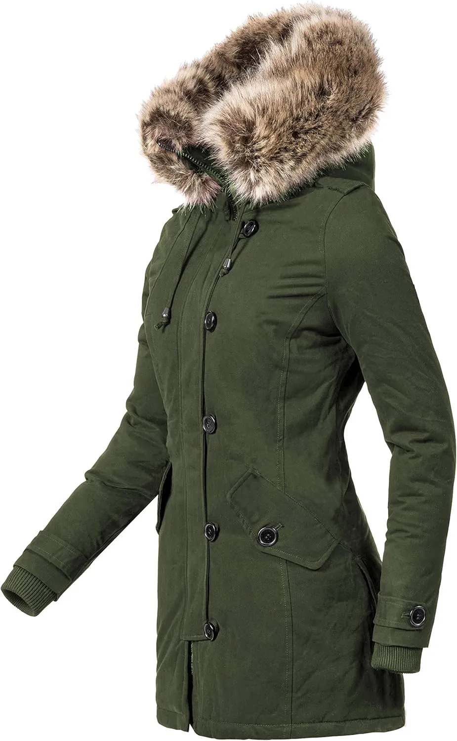 NUTEXROL Women's Heavy Thicken Puffer Down Warm Parka Padded Winter Hooded Insulated Jacket Overcoat with Faux Fur Hood