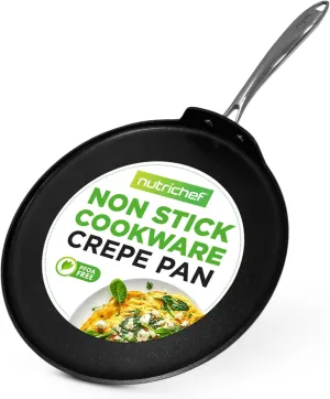 NutriChef 12 Inch Crepe Pan Non Stick, Ideal for Pancakes, Dosa & Tortillas, Hard-Anodized, Dishwasher Safe