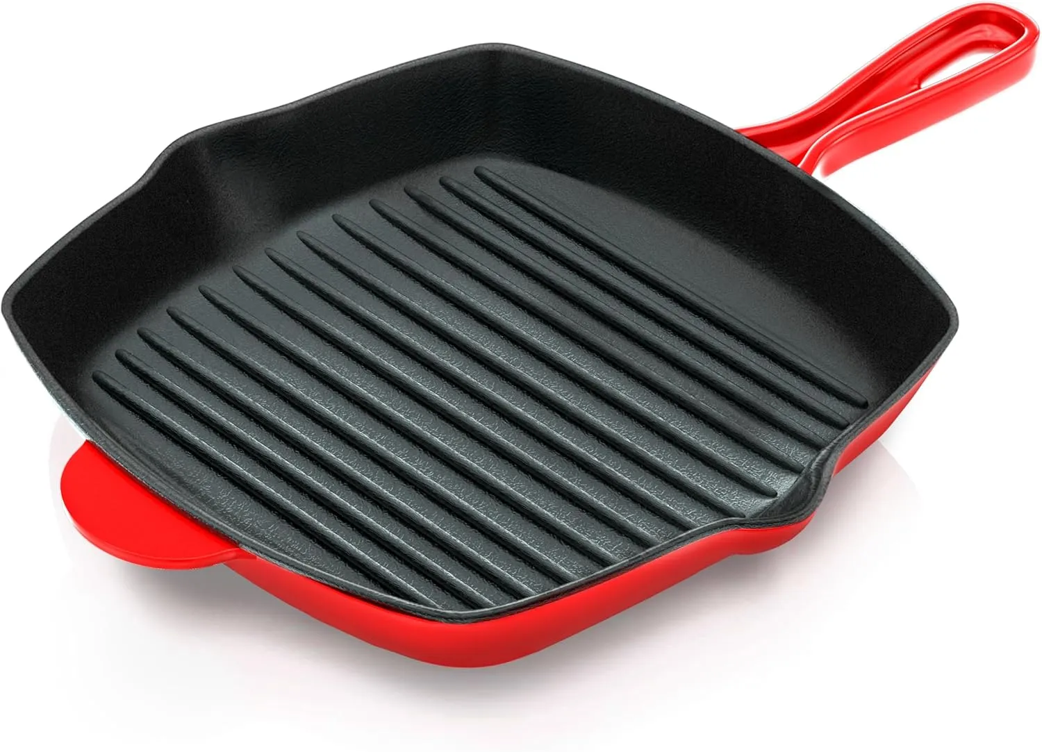 NutriChef Nonstick Cast Iron Grill Pan - 11-Inch Kitchen Square Skillet Grilling Pan, Enameled Steak w/Side Drip Spout For Electric Stovetop, Induction, Gas, Black (NCCIES47.5)