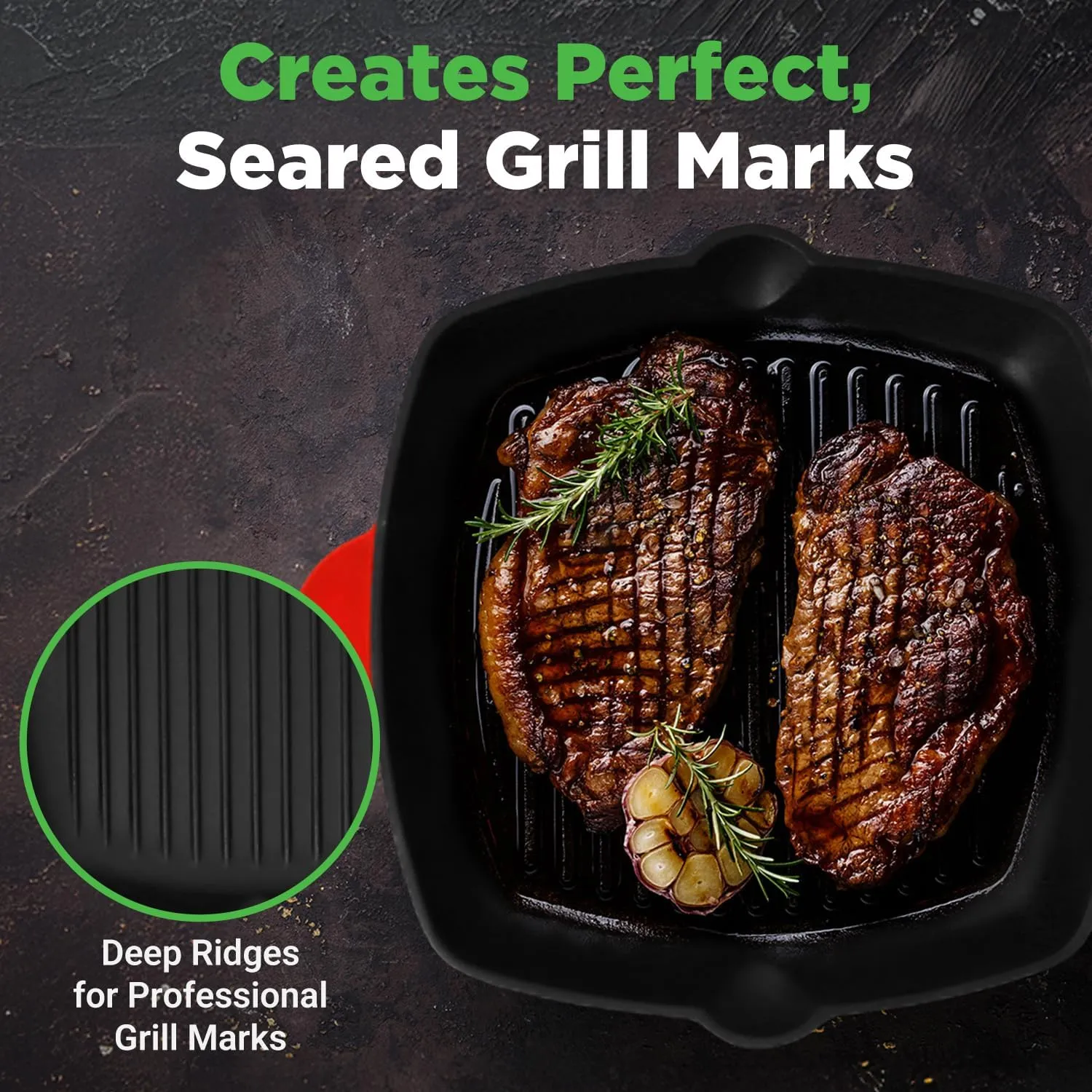 NutriChef Nonstick Cast Iron Grill Pan - 11-Inch Kitchen Square Skillet Grilling Pan, Enameled Steak w/Side Drip Spout For Electric Stovetop, Induction, Gas, Black (NCCIES47.5)