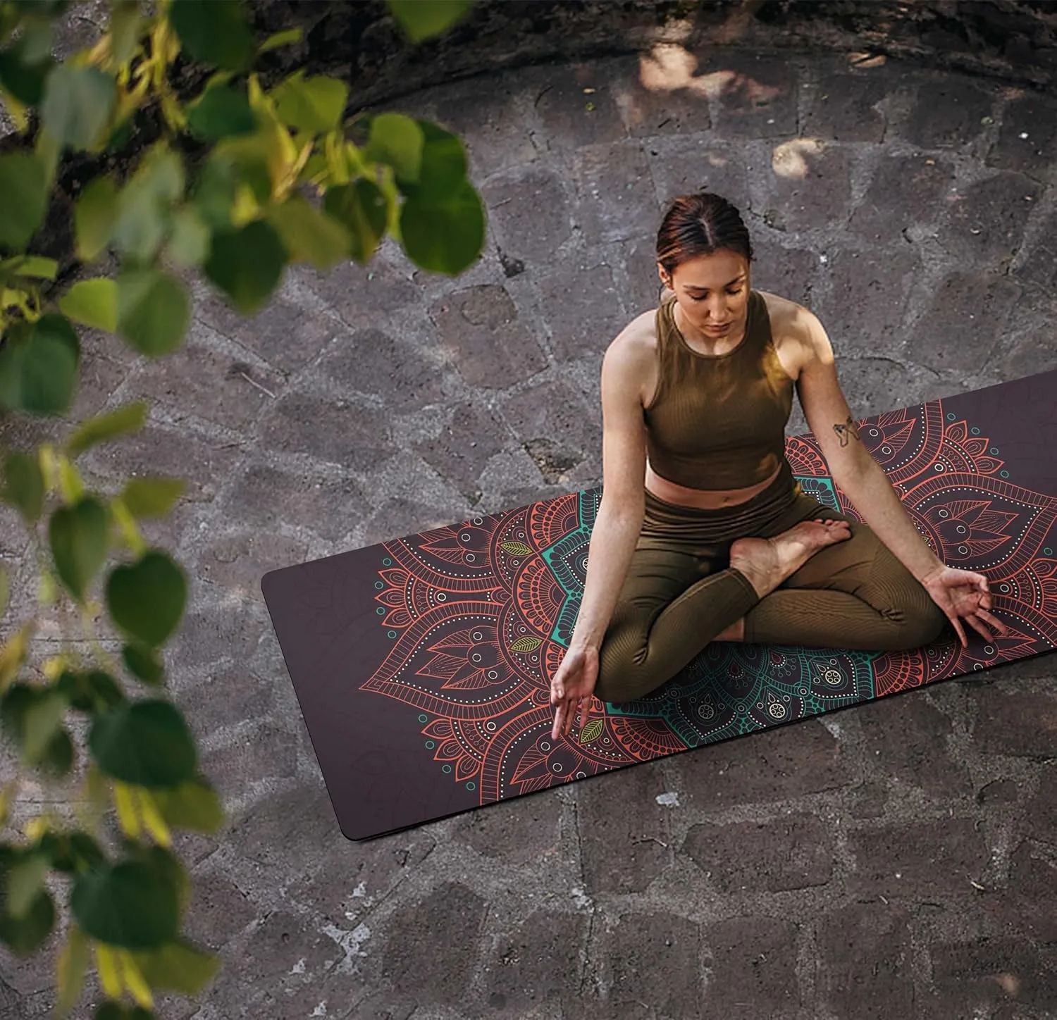 nuveti Printed Travel Yoga Mat-1/16 Inch Thick Non Slip Fitness Workout Mat with Carrying Bag, Foldable Lightweight Suede & Natural Rubber Yoga Mat for Yoga Pilates and Fitness 72" L x 24" W x 1.5mm