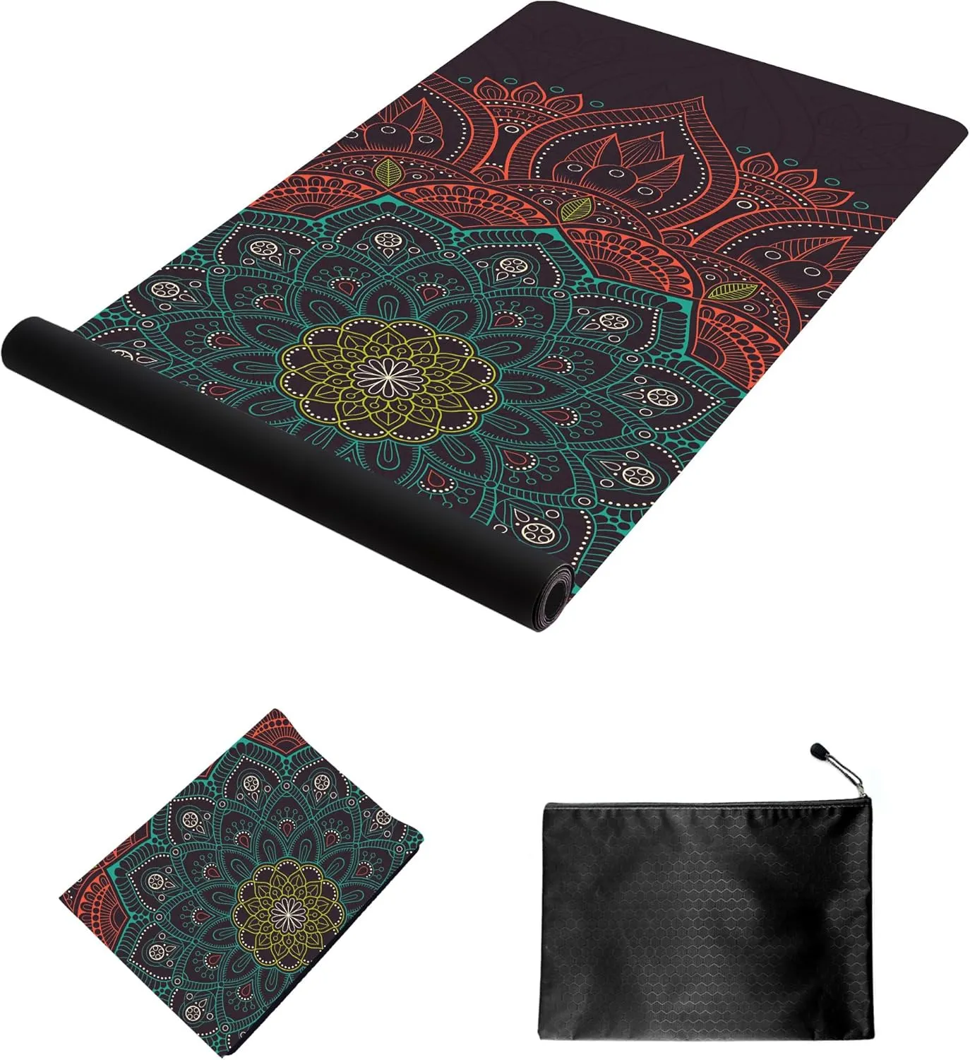 nuveti Printed Travel Yoga Mat-1/16 Inch Thick Non Slip Fitness Workout Mat with Carrying Bag, Foldable Lightweight Suede & Natural Rubber Yoga Mat for Yoga Pilates and Fitness 72" L x 24" W x 1.5mm