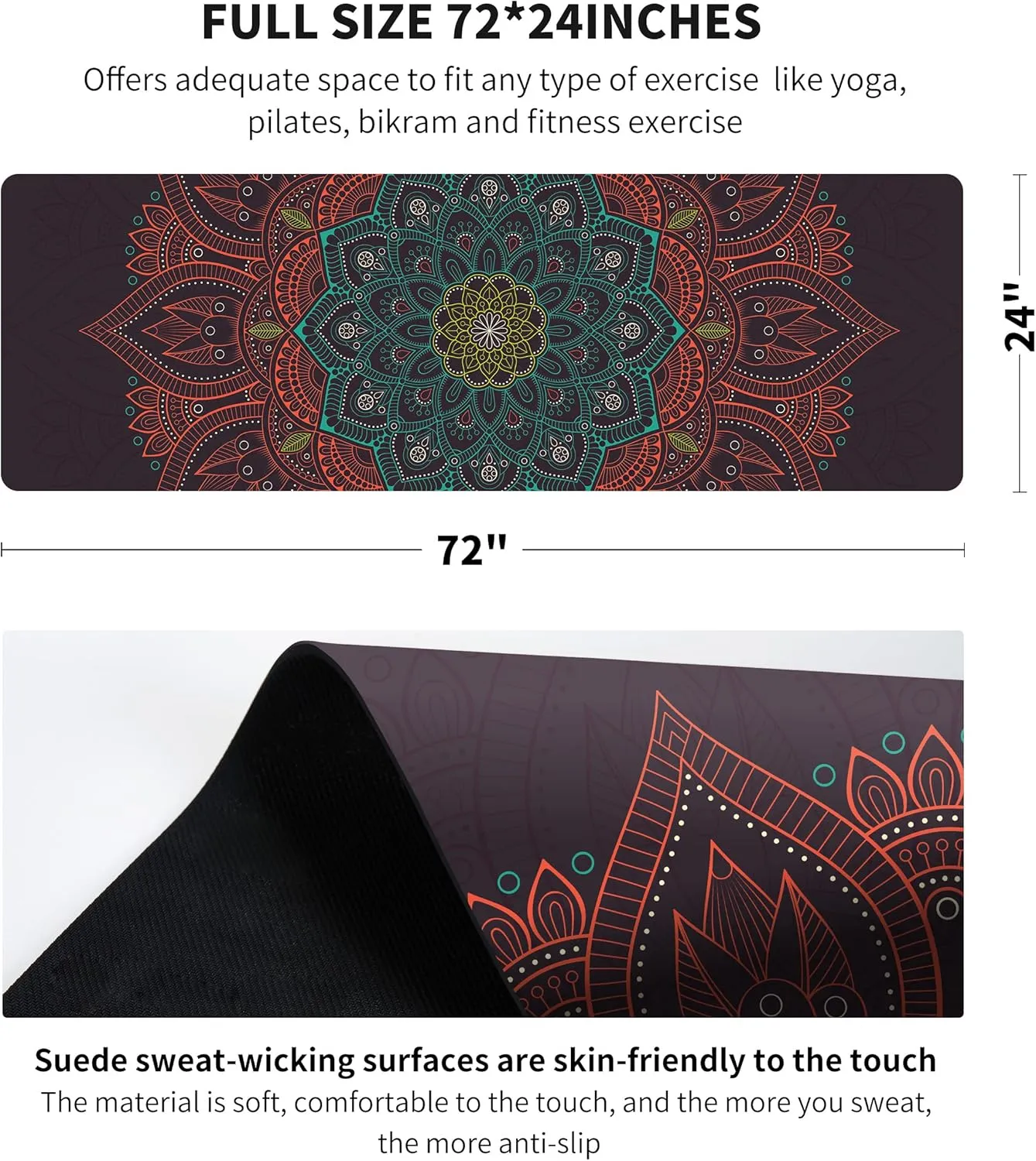 nuveti Printed Travel Yoga Mat-1/16 Inch Thick Non Slip Fitness Workout Mat with Carrying Bag, Foldable Lightweight Suede & Natural Rubber Yoga Mat for Yoga Pilates and Fitness 72" L x 24" W x 1.5mm
