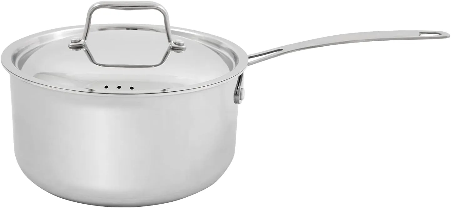 Nuwave Commercial 3-Quart Stainless Steel Saucepan with Vented Lid, Tri-Ply Construction, Premium 18/10 Stainless Steel