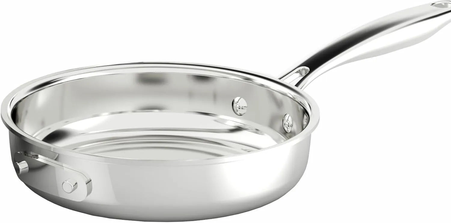 Nuwave Whole Body 3-Ply Stainless Steel Frying Pan Skillet 8", Premium 18/10, Even-Heating Tech&Heavy-Duty Construction