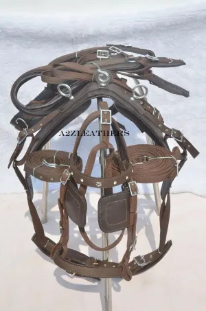 Nylon Driving Harness for Horse Cart, Heart Shaped Studd & Sparkling Stones on Browband Full, Cob, Pony, Shetland, Mini Brown (Mini)