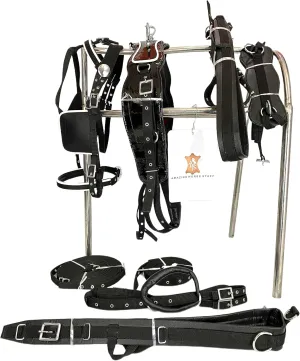 Nylon Horse Driving Harness for Single Horse Cart in Black Color | 3 Contrasting Piping Color Options Available | (Full, White Piping)