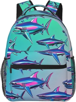 Ocean Sea Shark Fish Art Shoulder Book Bags Polyester Multipurpose Anti-Theft Carry On Bag Large Capacity Travel Hiking & Camping Rucksack