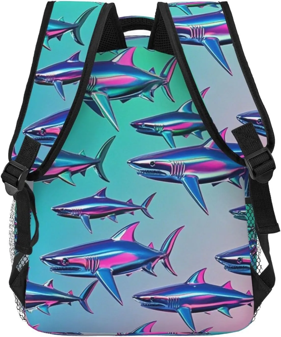Ocean Sea Shark Fish Art Shoulder Book Bags Polyester Multipurpose Anti-Theft Carry On Bag Large Capacity Travel Hiking & Camping Rucksack
