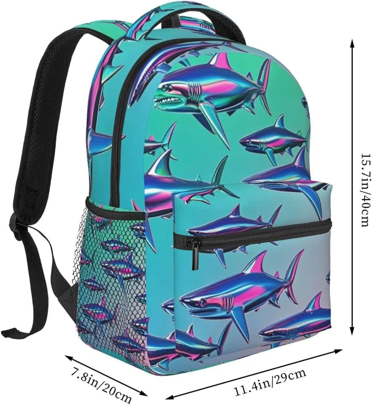 Ocean Sea Shark Fish Art Shoulder Book Bags Polyester Multipurpose Anti-Theft Carry On Bag Large Capacity Travel Hiking & Camping Rucksack