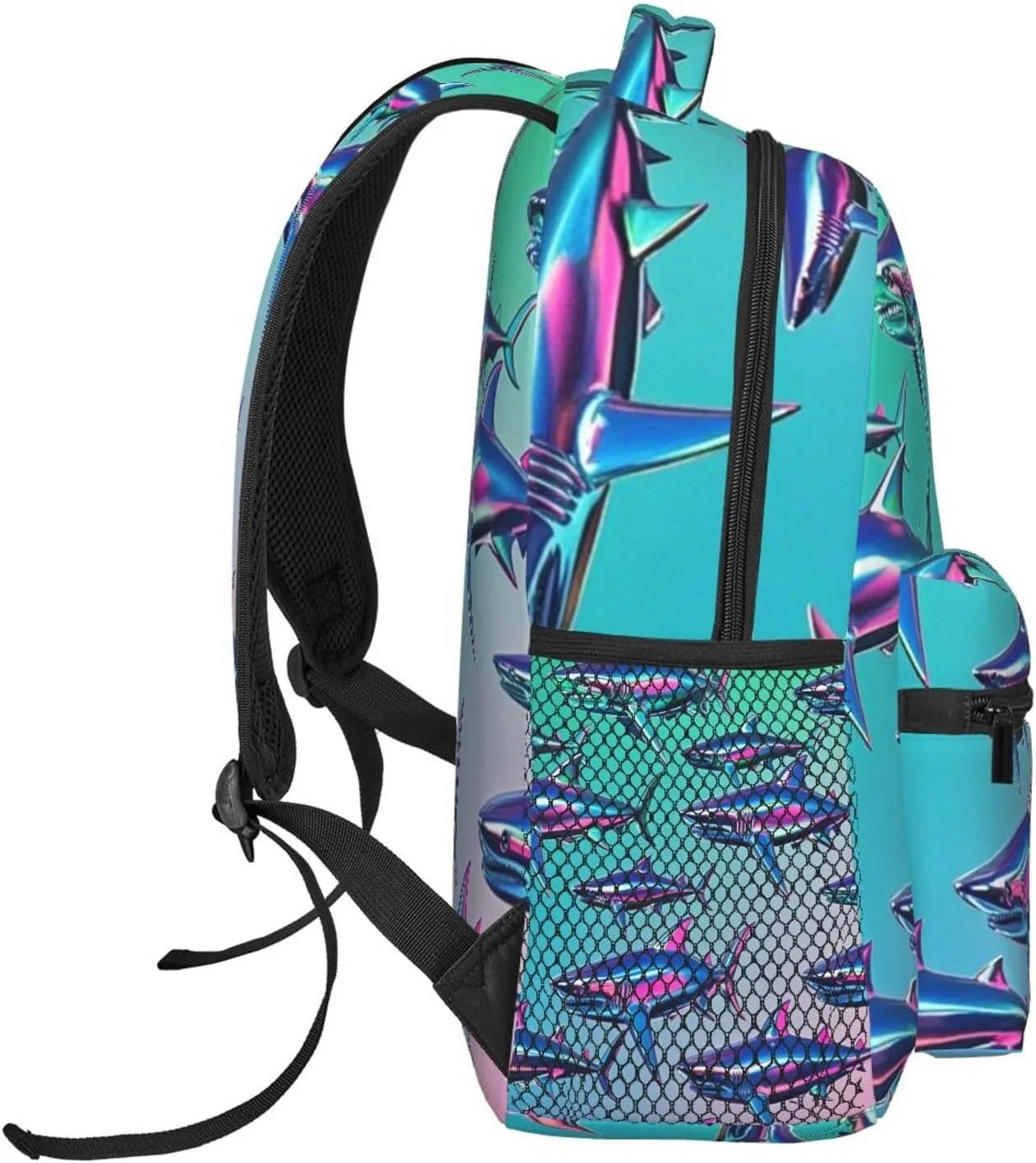 Ocean Sea Shark Fish Art Shoulder Book Bags Polyester Multipurpose Anti-Theft Carry On Bag Large Capacity Travel Hiking & Camping Rucksack