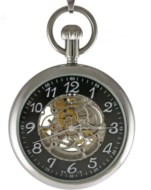 OGLE 3ATM Waterproof Vintage Stainless Steel Large Face Fob Self Winding Automatic Skeleton Mechanical Pocket Watch Chain Box