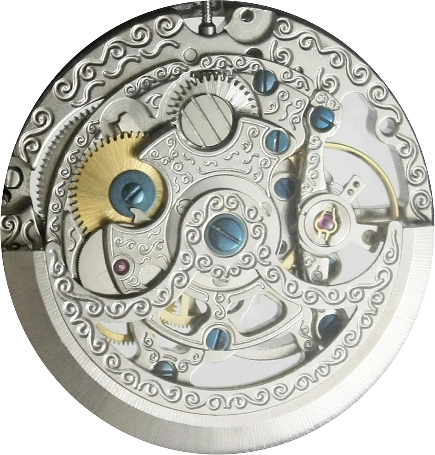OGLE 3ATM Waterproof Vintage Stainless Steel Large Face Fob Self Winding Automatic Skeleton Mechanical Pocket Watch Chain Box