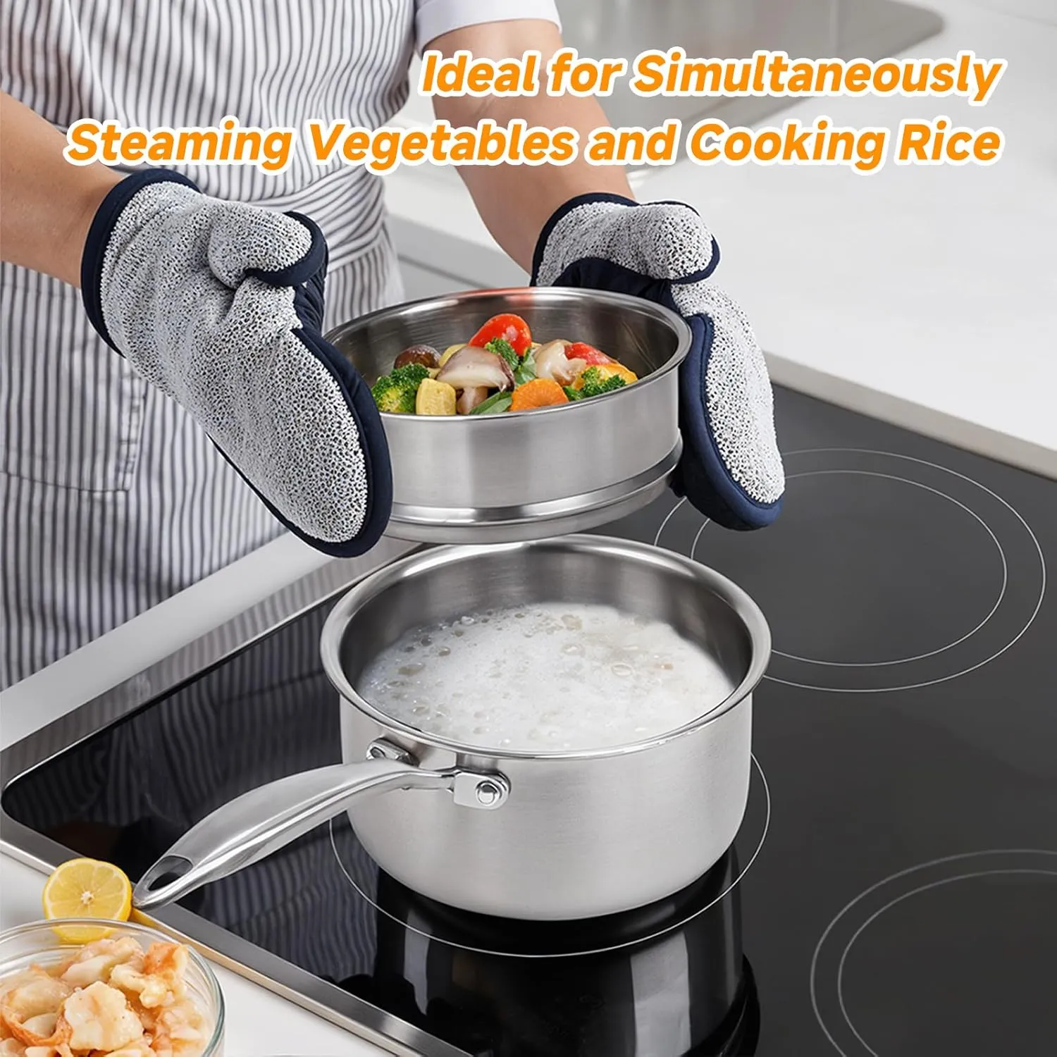 Ohtomber Stainless Steel Sauce Pan - Tri-Ply 1.5 Quarts Pot with Steamer Basket Long Handle & Lid, Nonstick Sacusepan Cookware Set, Induction Cooking Steam Simmer Pot for Food, Sauces, Veggie, Oatmeal