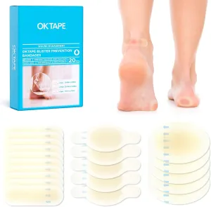 OK TAPE Blister Bandage,Waterproof Blister Prevention for Heel,20 Count(1.46in x 2.16in-5pcs,1.1in x 2.72in-5pcs,0.79in x 2.36in -10pcs)