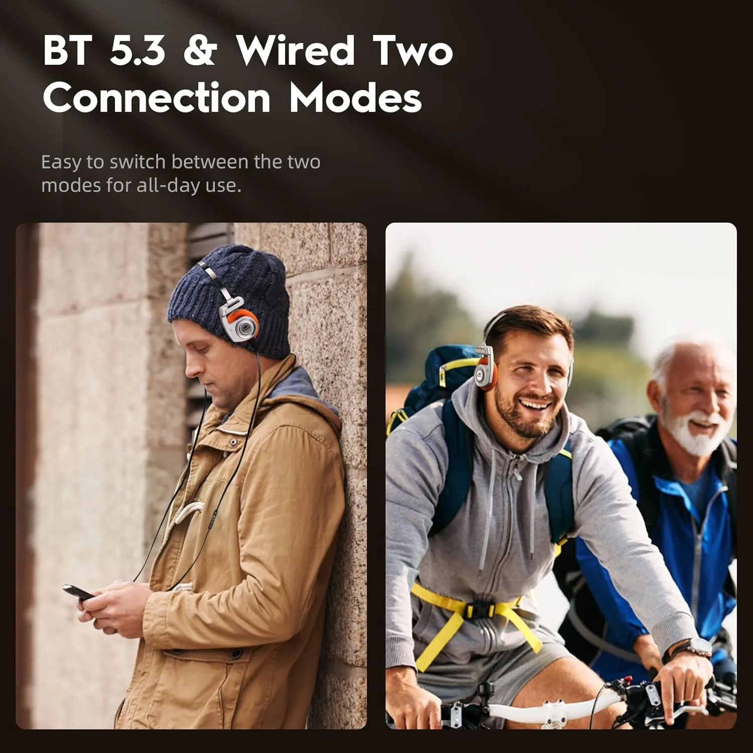 okcsc Classic Retro Headphones, Retro Style, BT Wireless On-Ear Headsets, Ultra Lightweight Retro Headsts/40mm Class Composite Film/80s 90s Design/BT 5.3 & Wired Two Connection Modes, BT/Silver