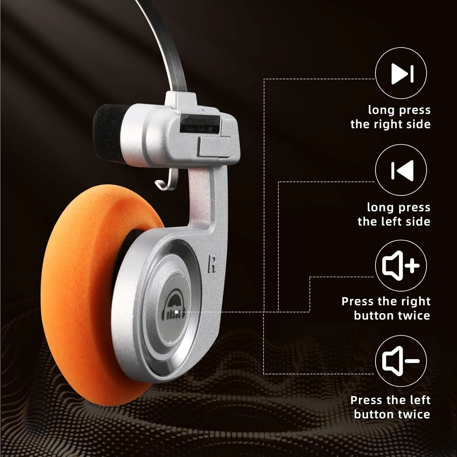 okcsc Classic Retro Headphones, Retro Style, BT Wireless On-Ear Headsets, Ultra Lightweight Retro Headsts/40mm Class Composite Film/80s 90s Design/BT 5.3 & Wired Two Connection Modes, BT/Silver