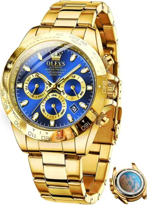 OLEVS Automatic Gold Watches for Men Luxury Classic Stainless Steel Calendar Luminous Waterproof Watches for Men