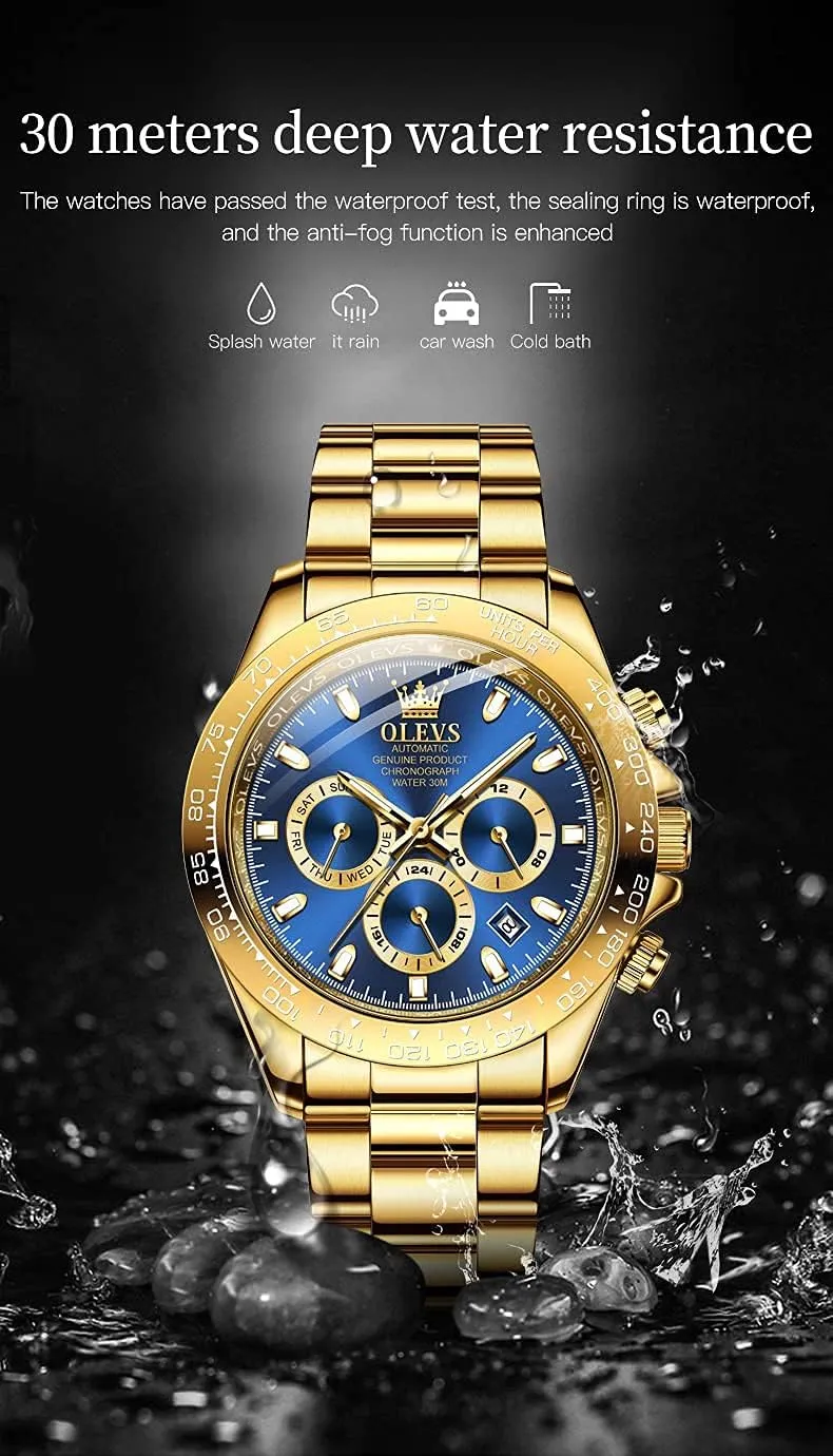 OLEVS Automatic Gold Watches for Men Luxury Classic Stainless Steel Calendar Luminous Waterproof Watches for Men