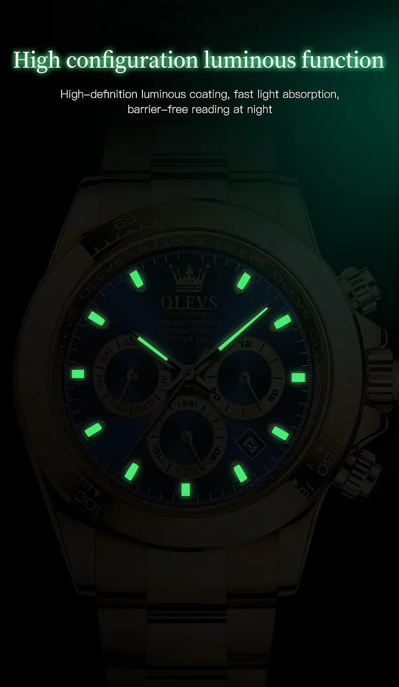 OLEVS Automatic Gold Watches for Men Luxury Classic Stainless Steel Calendar Luminous Waterproof Watches for Men