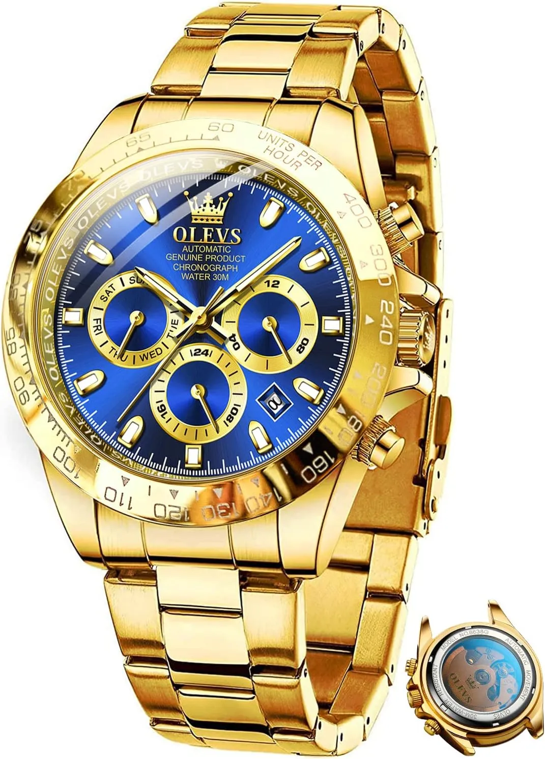 OLEVS Automatic Gold Watches for Men Luxury Classic Stainless Steel Calendar Luminous Waterproof Watches for Men