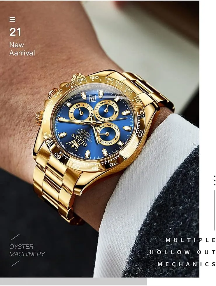 OLEVS Automatic Gold Watches for Men Luxury Classic Stainless Steel Calendar Luminous Waterproof Watches for Men