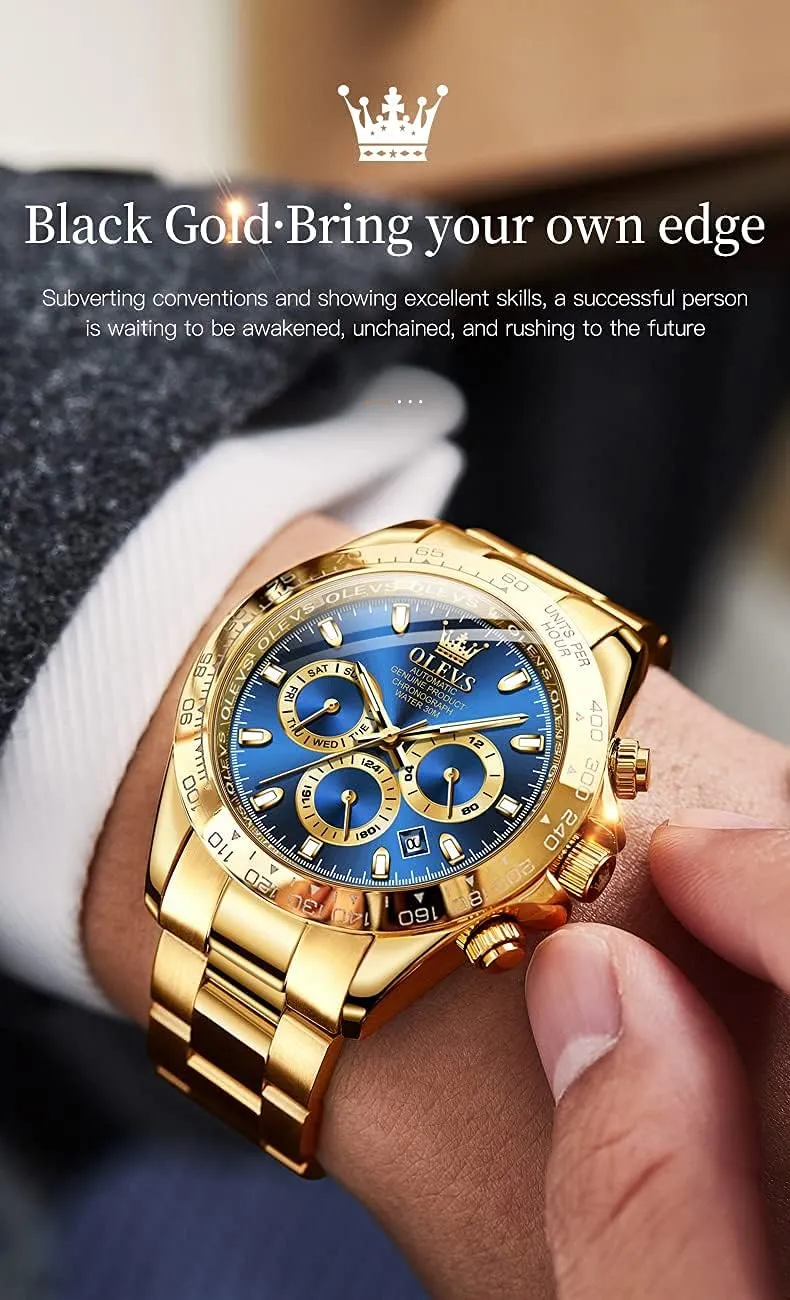 OLEVS Automatic Gold Watches for Men Luxury Classic Stainless Steel Calendar Luminous Waterproof Watches for Men