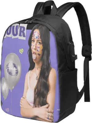 Olivia Songwriter Actress Rodrigo Laptop Backpack With Usb Charging Port Large Travel Bags Unisex Adult Gym Bags Daypack for Shopping Breathable Work Rucksack Computer Bag for Men&Women