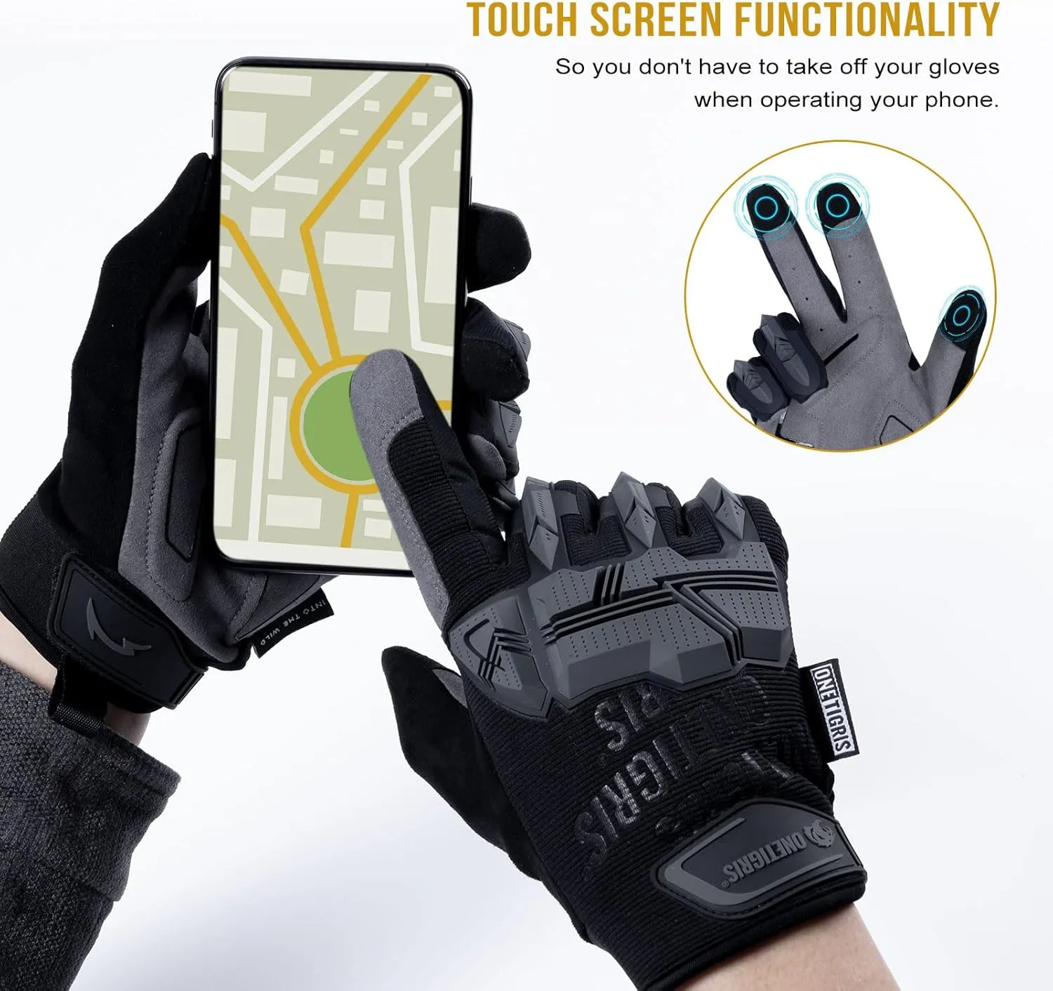OneTigris Motorcycle Gloves for Men With Soft Palm Pads, Touchscreen for Riding, Paintball, Cycling, Work, Hunting, Hiking, Camping, and Climbing