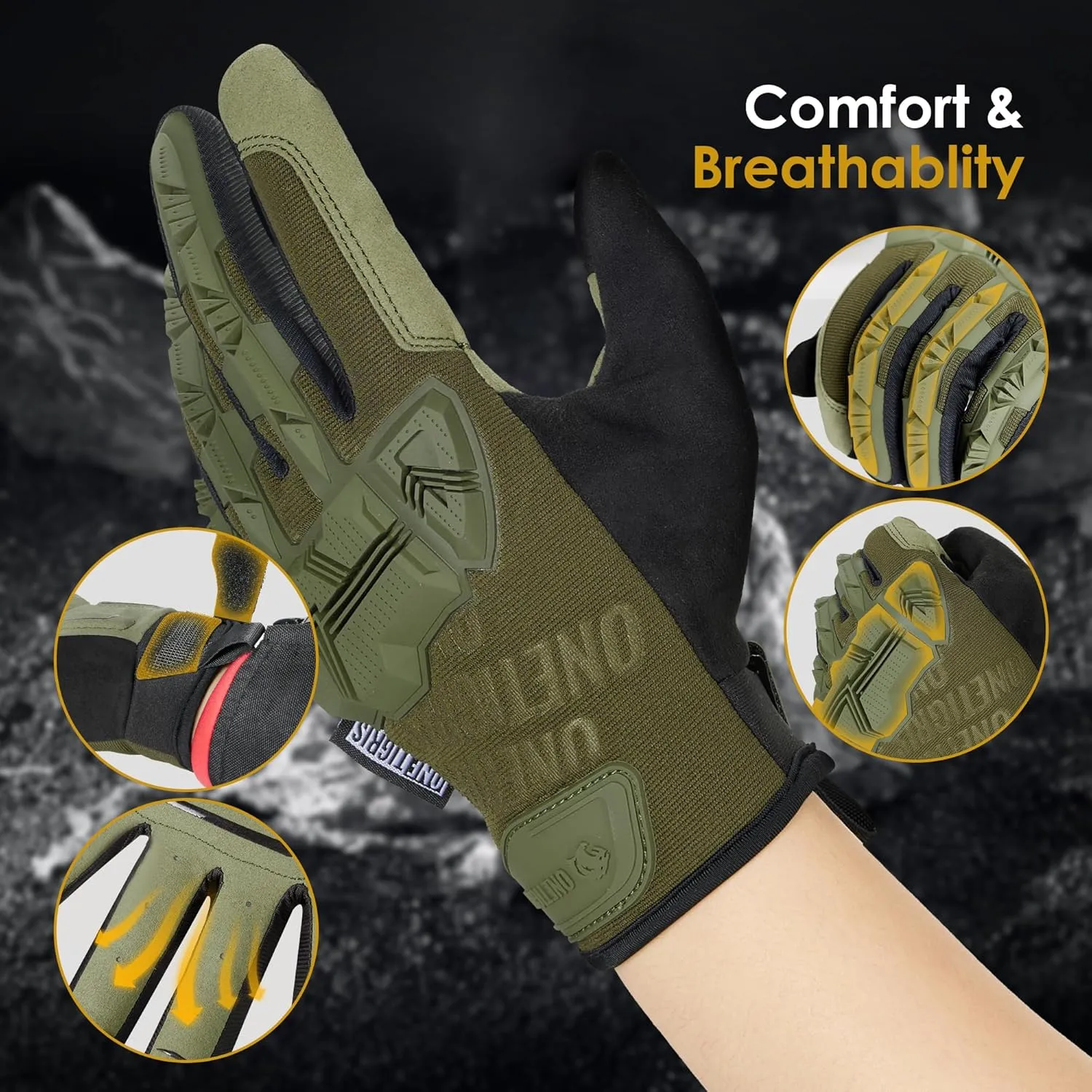 OneTigris Motorcycle Gloves for Men With Soft Palm Pads, Touchscreen for Riding, Paintball, Cycling, Work, Hunting, Hiking, Camping, and Climbing