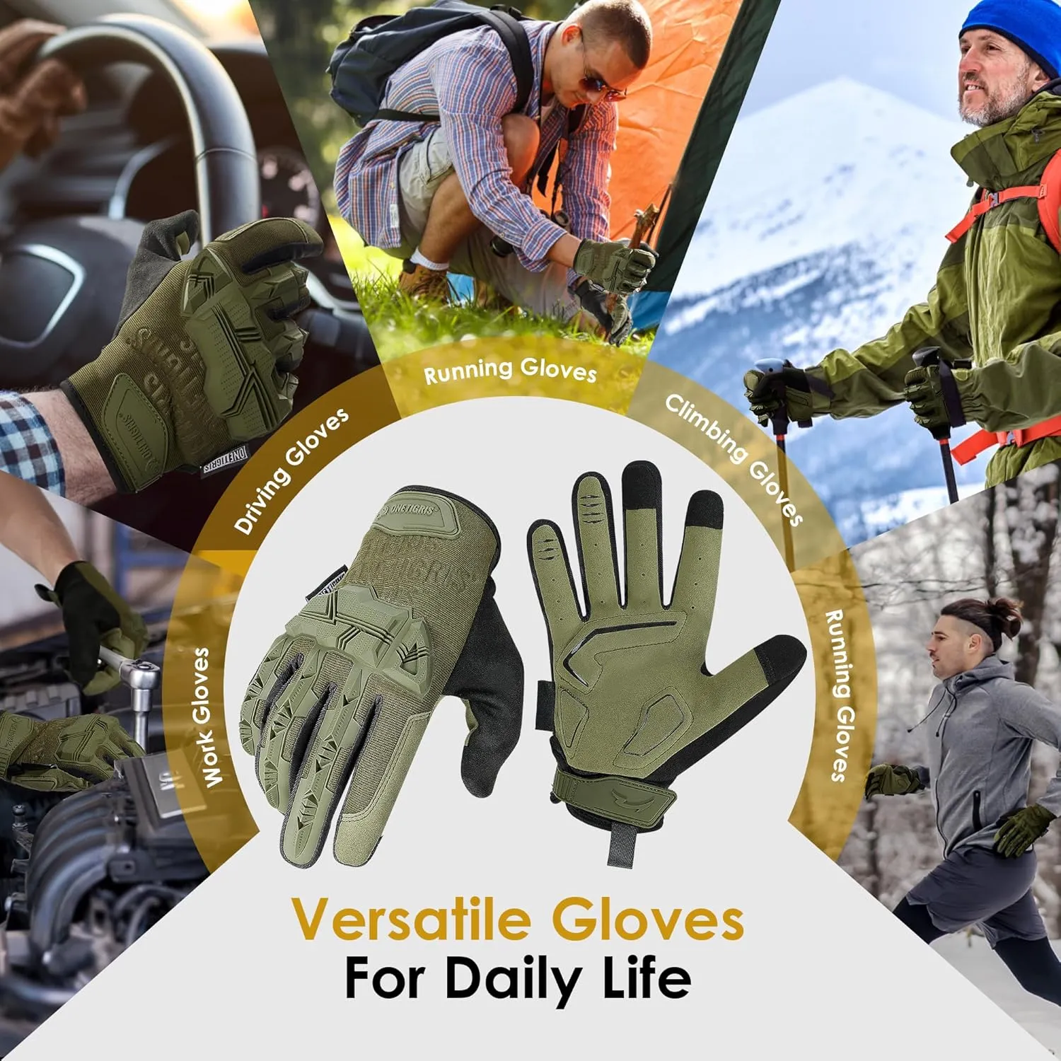 OneTigris Motorcycle Gloves for Men With Soft Palm Pads, Touchscreen for Riding, Paintball, Cycling, Work, Hunting, Hiking, Camping, and Climbing