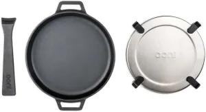 Ooni Cast Iron Skillet Pan - 9" Round Cast Iron Skillet with Removable Handle and Sainless Steel Trivet, Cast Iron Frying Pan, Pre-Seasoned Non-Stick Oven Safe Cookware, Pizza Oven and BBQ Accessories