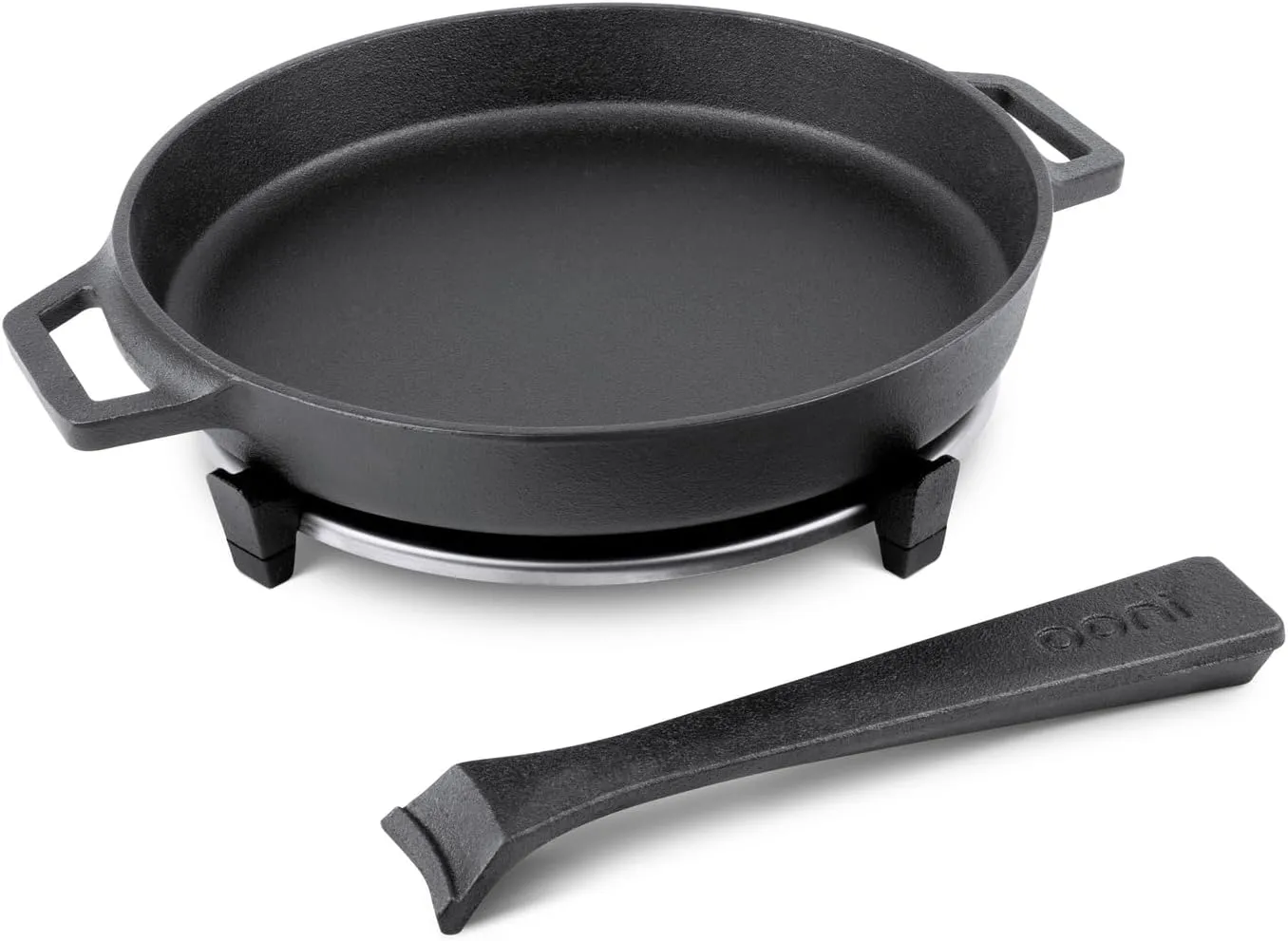 Ooni Cast Iron Skillet Pan - 9" Round Cast Iron Skillet with Removable Handle and Sainless Steel Trivet, Cast Iron Frying Pan, Pre-Seasoned Non-Stick Oven Safe Cookware, Pizza Oven and BBQ Accessories