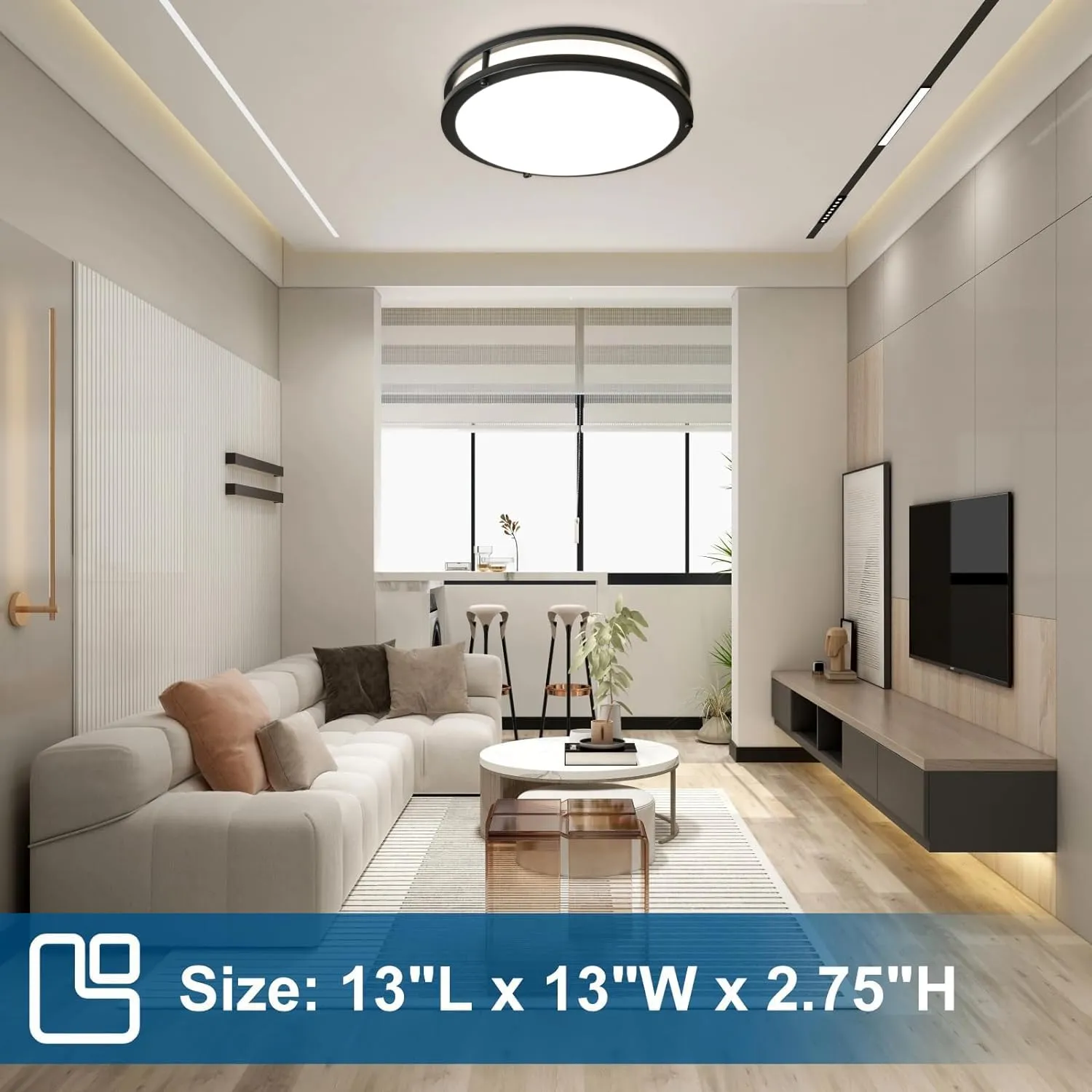 OOWOLF 2-Pack 36W 13inch LED Flush Mount Ceiling Light Fixture Dimmable Matte Black, Easy to Install LED Ceiling Lamp Fixture Without Flicker, Super Bright 3600LM 5000K Daylight White