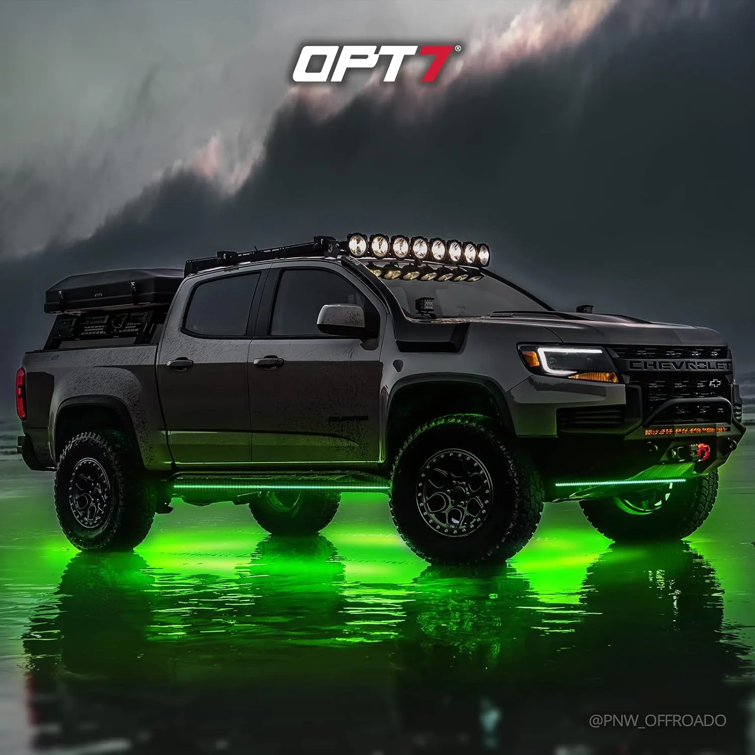 OPT7 Aura Aluminum Underglow LED Lighting Kit for Truck with Remote Control, Exterior Neon Accent Underbody Strip, Multicolor Mode, Waterproof, Soundsync, Aluminum Casing, Door Assist, Smart LED