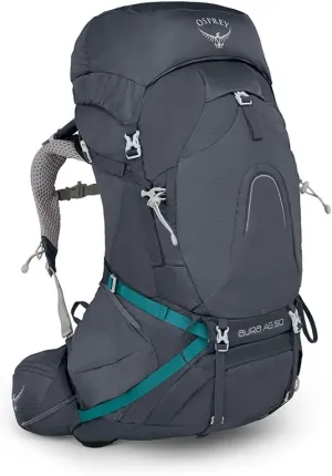 Osprey Aura AG 50L Women's Backpacking Backpack, Vestal Grey, Medium