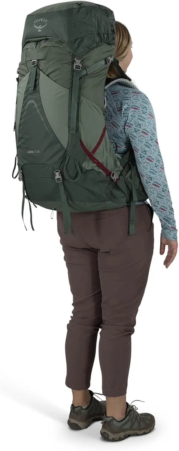 Osprey Aura AG LT 50L Women's Backpacking Backpack, Koseret/Darjeeling Spring Green, WXS/S