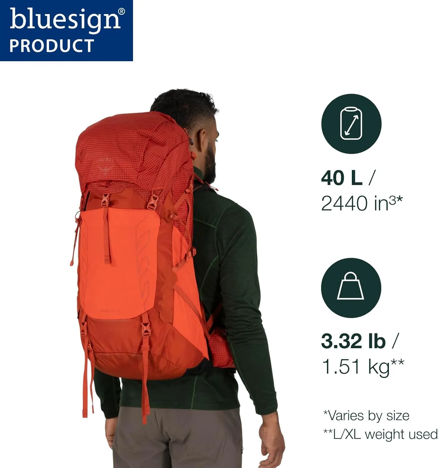 Osprey Talon Pro 40L Men's Hiking Backpack with Hipbelt, Silver Lining, L/XL