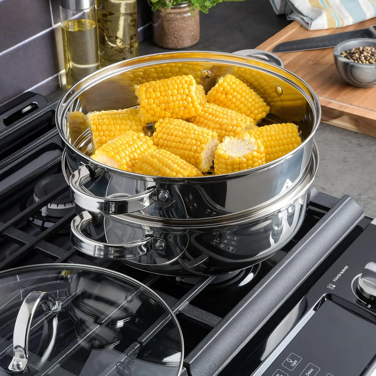 Oster Sangerfield Stainless Steel Cookware 5-Quart Pasta Pot Set w/Steamer, Basket & Lid