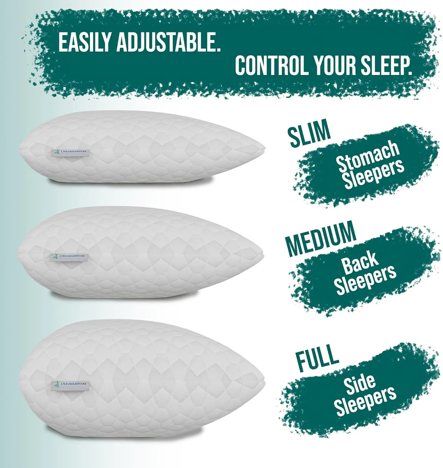 Ottomanson Queen Size Adjustable Comfort for Neck and Shoulder Pain, CertiPUR-US, Extra Shredded Pack Included, Memory Foam Pillow for Stomach, Back and Side Sleepers, 29"x19", White C