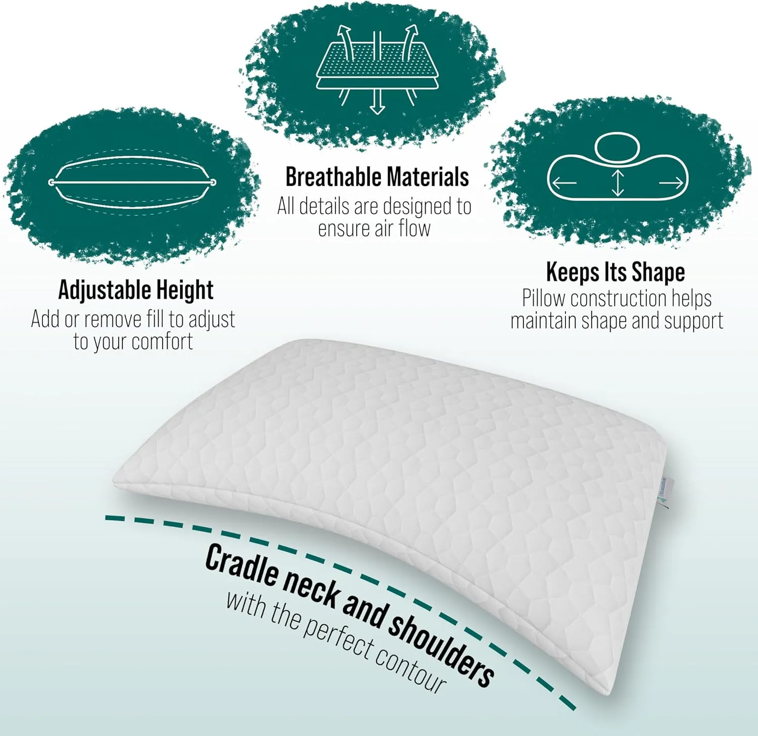 Ottomanson Queen Size Adjustable Comfort for Neck and Shoulder Pain, CertiPUR-US, Extra Shredded Pack Included, Memory Foam Pillow for Stomach, Back and Side Sleepers, 29"x19", White C