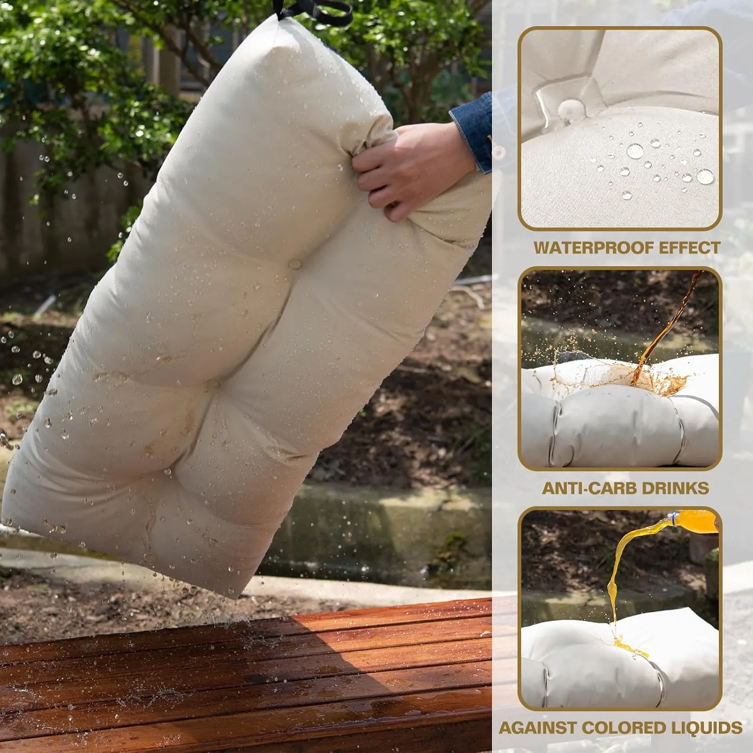 Outdoor Bench Cushion, Blue Shredded Memory Foam, Waterproof Patio Furniture Cushion Fade Resistant Indoor Window Seat Pad 4.5inch Extra Thick with Adjustable Strap 36 x 14 Inch, Cream