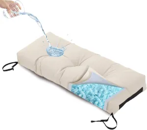 Outdoor Bench Cushion, Blue Shredded Memory Foam, Waterproof Patio Furniture Cushion Fade Resistant Indoor Window Seat Pad 4.5inch Extra Thick with Adjustable Strap 36 x 14 Inch, Cream