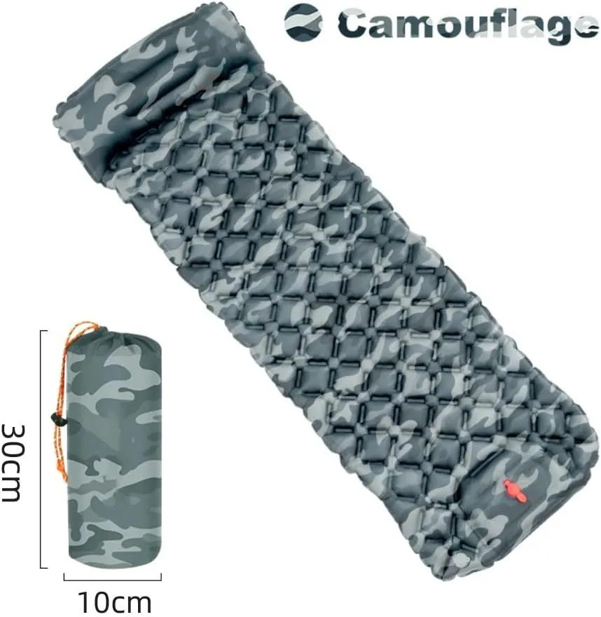 Outdoor Camping Sleeping Pad Inflatable Mattress with Pillows Ultralight Air Mat Built-in Inflator Pump Travel Hiking (Camouflage)