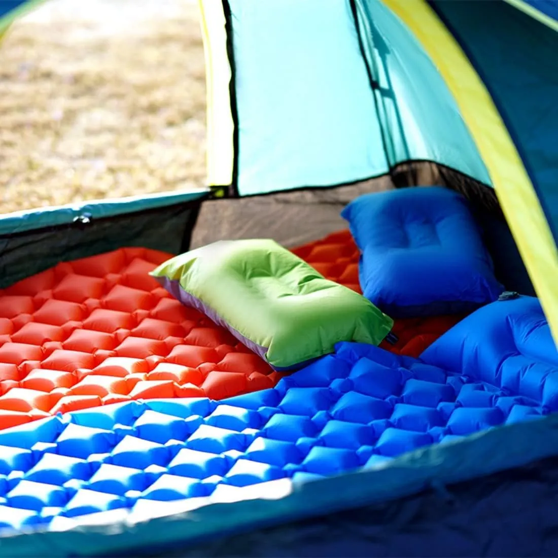 Outdoor Camping Sleeping Pad Inflatable Mattress with Pillows Ultralight Air Mat Built-in Inflator Pump Travel Hiking (Camouflage)