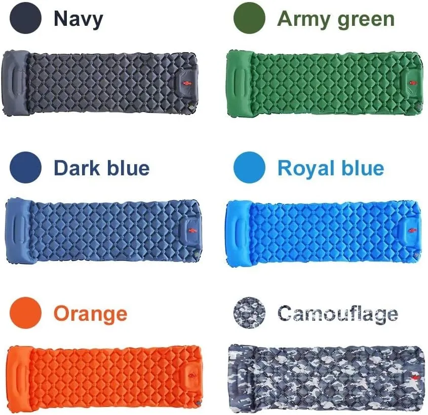 Outdoor Camping Sleeping Pad Inflatable Mattress with Pillows Ultralight Air Mat Built-in Inflator Pump Travel Hiking (Camouflage)