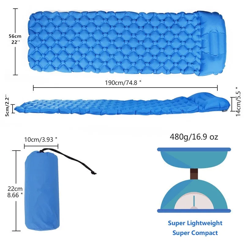 Outdoor Inflatable Sleeping Pad Inflatable Air Cushion Camping Mat with Pillow Air Mattress Sleeping