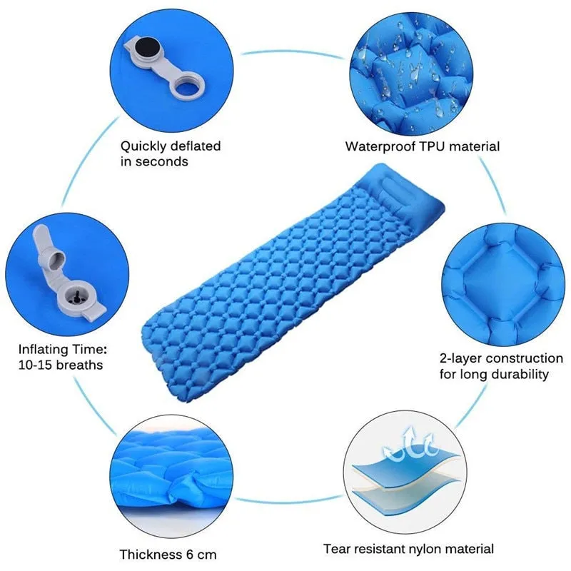 Outdoor Inflatable Sleeping Pad Inflatable Air Cushion Camping Mat with Pillow Air Mattress Sleeping