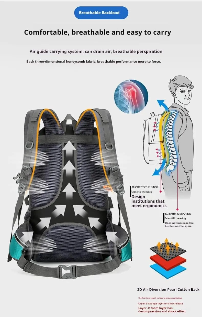 Outdoor travel backpack, hiking, long journey, camping large-capacity mountaineering bag, fitness, basketball sports backpack (blue)