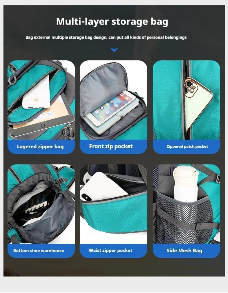 Outdoor travel backpack, hiking, long journey, camping large-capacity mountaineering bag, fitness, basketball sports backpack (blue)
